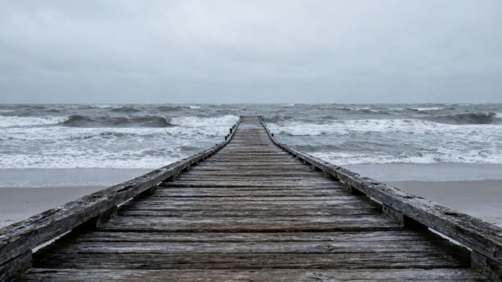 Florida beach with pier during market correction.