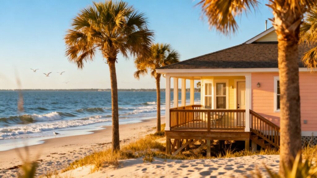 St. Augustine beach with vacation rental cottage.
