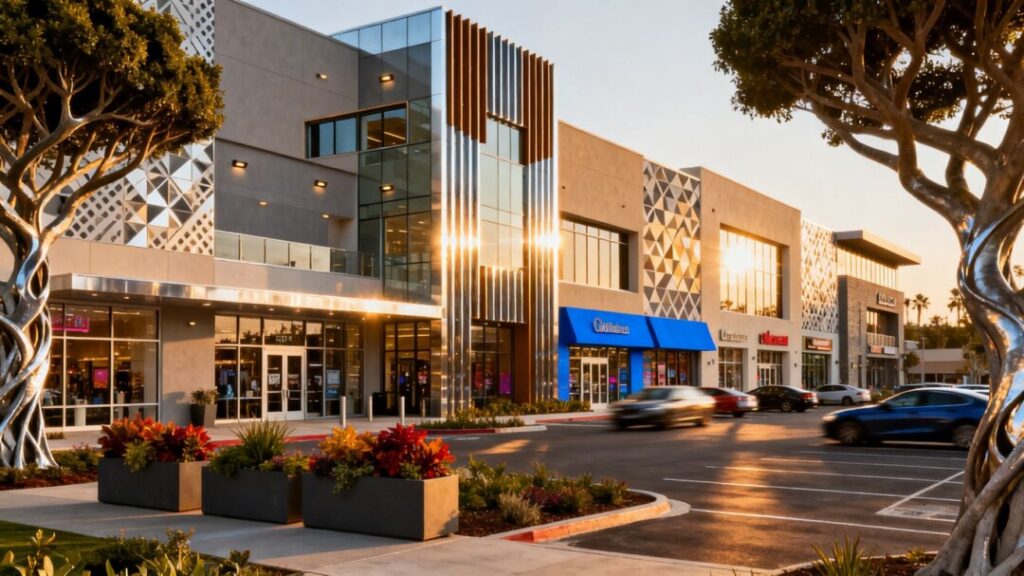 El Cajon retail center exterior with storefronts and parking lot.