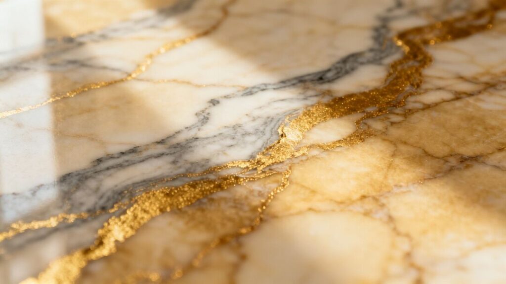 Polished Italian marble slab with natural veining.