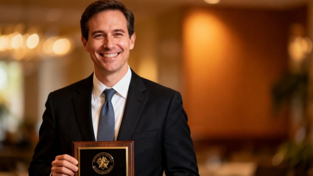 Charles Sowers receiving a professional award.