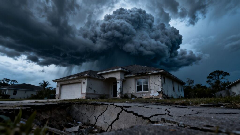 Florida home under a dark, stormy sky.
