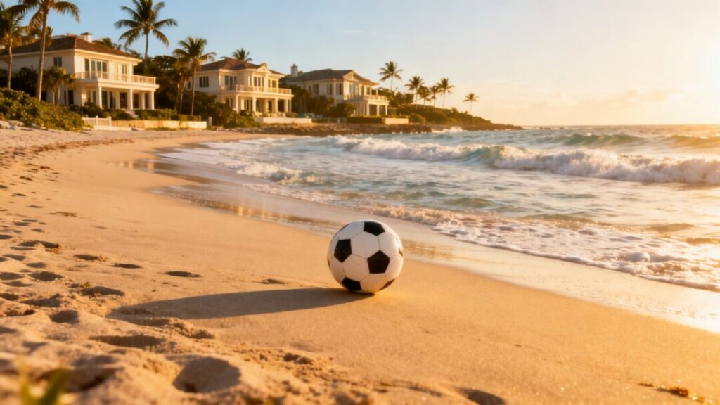 South Florida homes and beach with a soccer ball.
