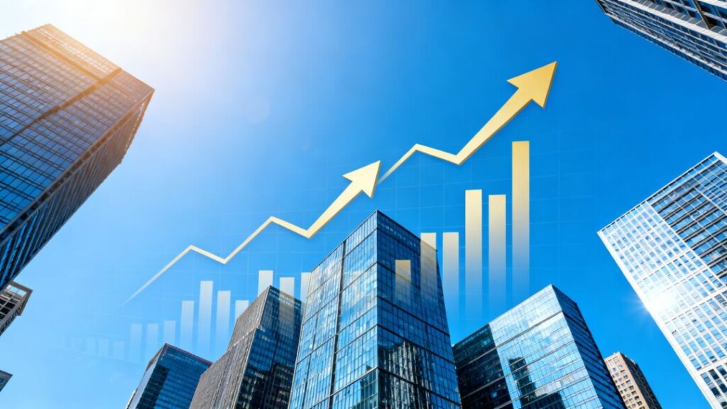 Florida skyline with investment growth indicators.