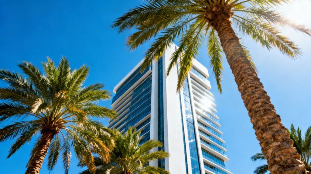 Montreal's Brasswater building in a sunny Florida setting.