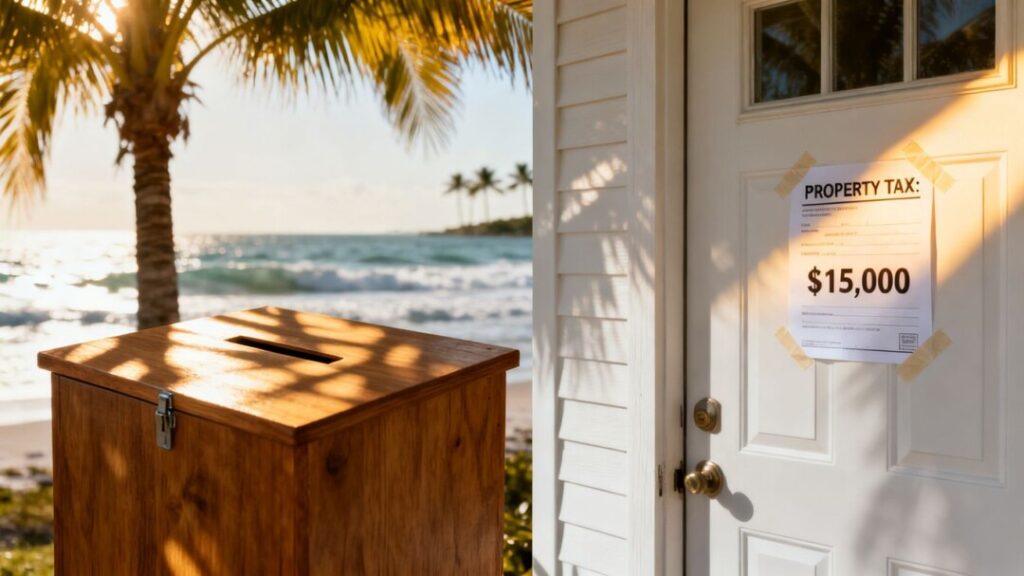 Florida house and tax bill with ballot box.