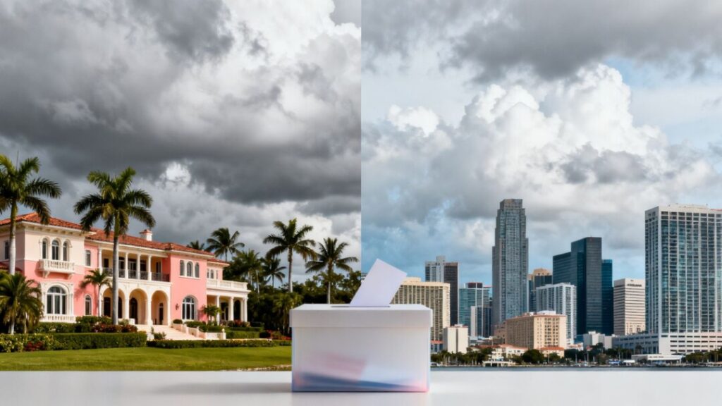 Palm Beach and Broward skylines, political election outlook.