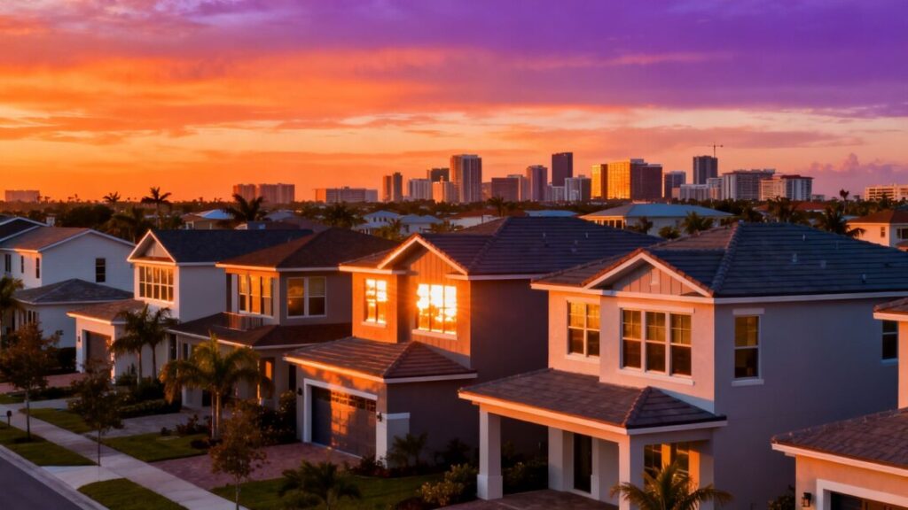 Florida homes with a sunset sky.