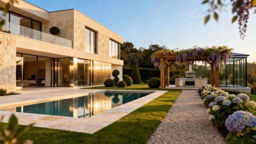 Luxury house with garden and swimming pool.