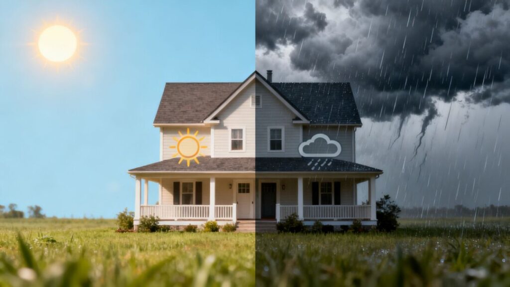 House listing with integrated weather data overlay.