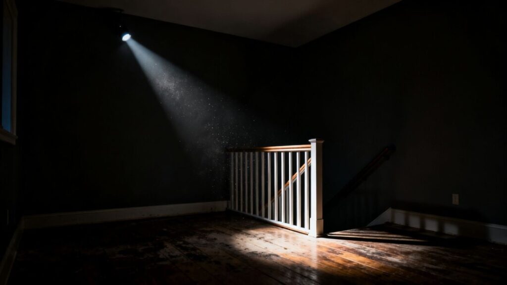 Vacation rental interior with a focus on a staircase railing.
