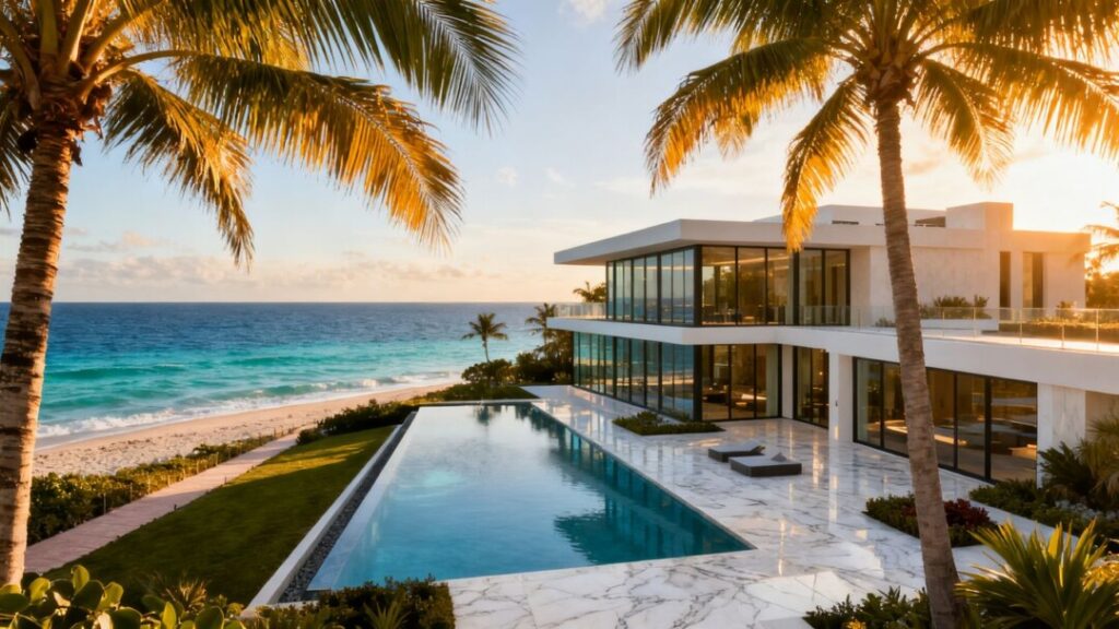 Luxury mansion with infinity pool by the ocean in South Florida.