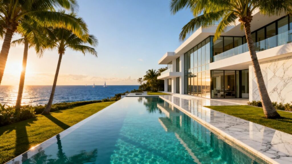 Luxury mansion with infinity pool on South Florida coast.