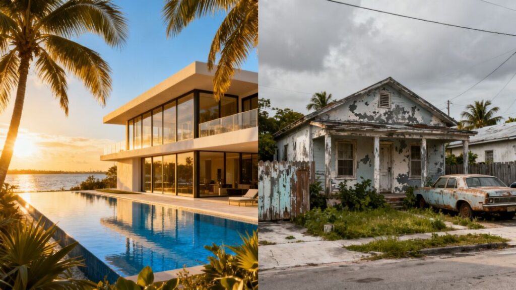 Florida homes: luxury mansion versus modest house