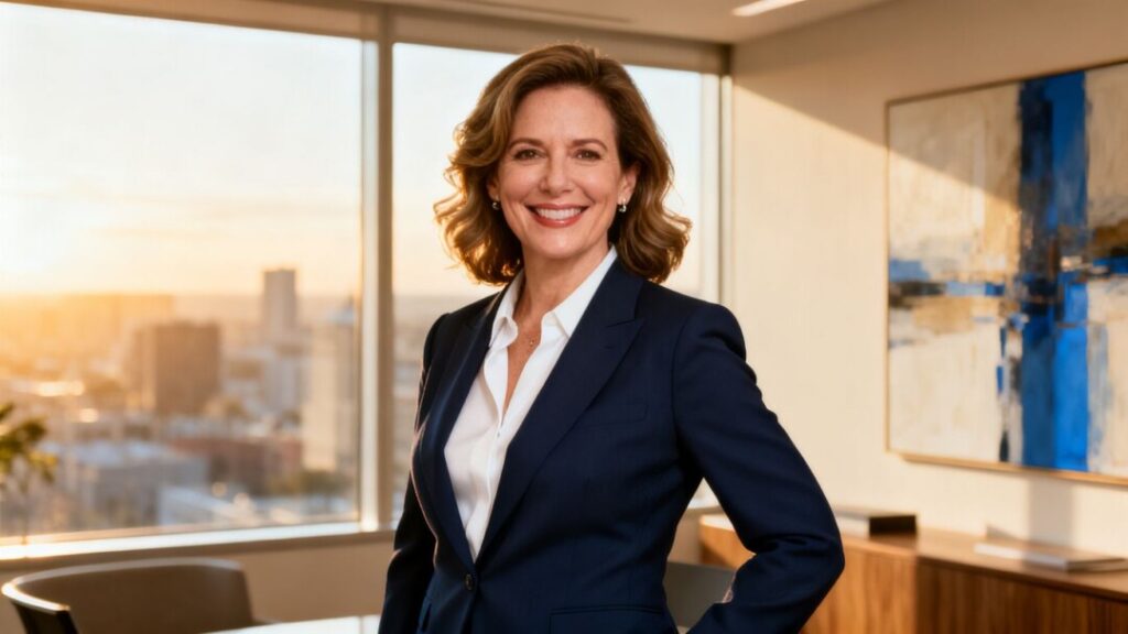 Cynthia Birge smiling in a professional real estate setting.