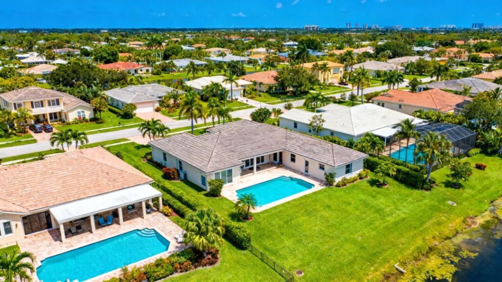 Broward County homes and pools aerial view