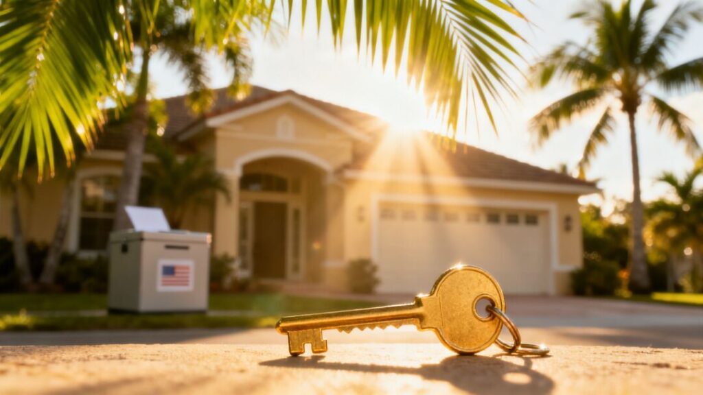 Florida home with golden key and ballot box.