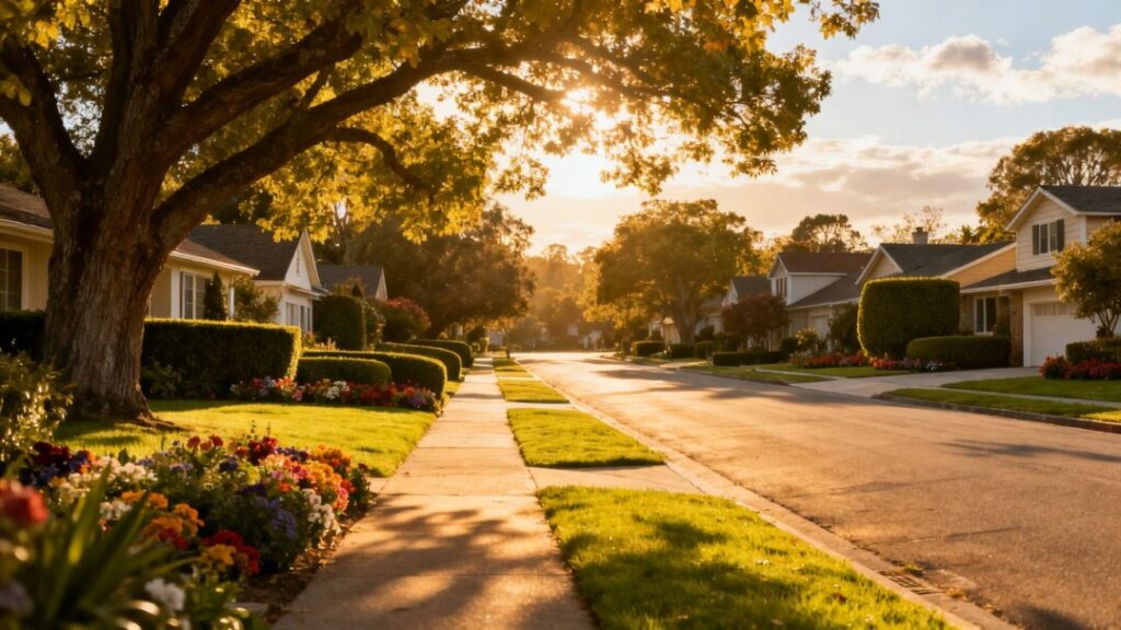 Hillsborough suburban street with houses and trees.