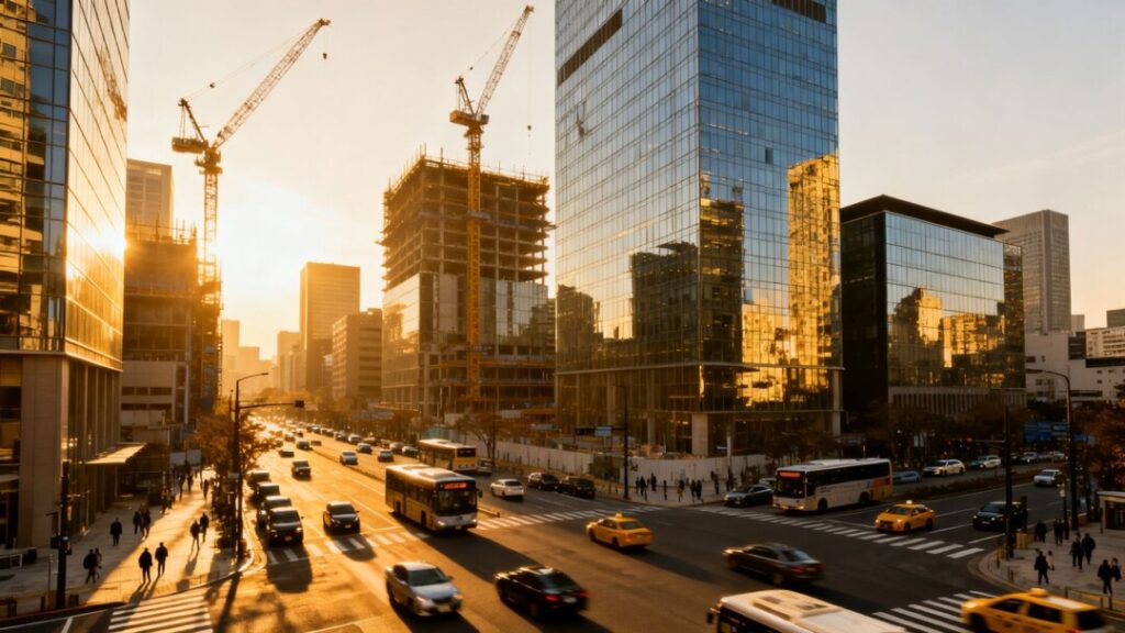 Hillsborough County skyline with commercial buildings and activity.