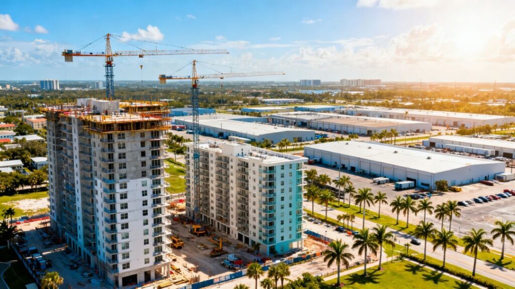 Florida cityscape with new housing and industrial construction.