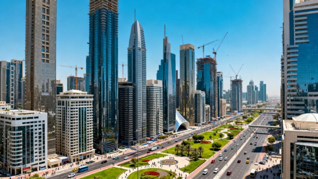 Florida cityscape with new skyscrapers and construction.