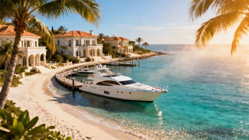 Florida luxury real estate with mansions and ocean views.