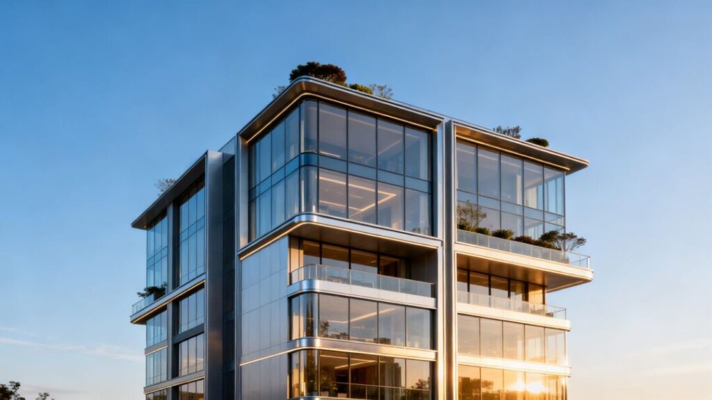 Luxury building facade at 65 Franklin Street, Tribeca.