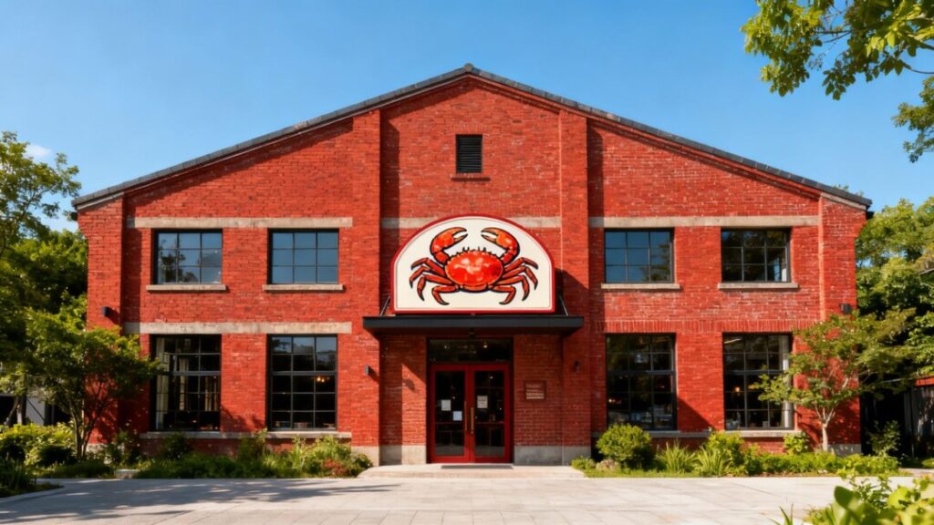 Storming Crab restaurant building exterior with crab sign.