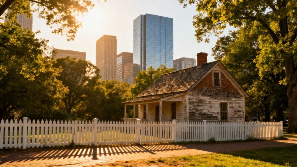 Historic cottage surrounded by modern Brickell skyscrapers.