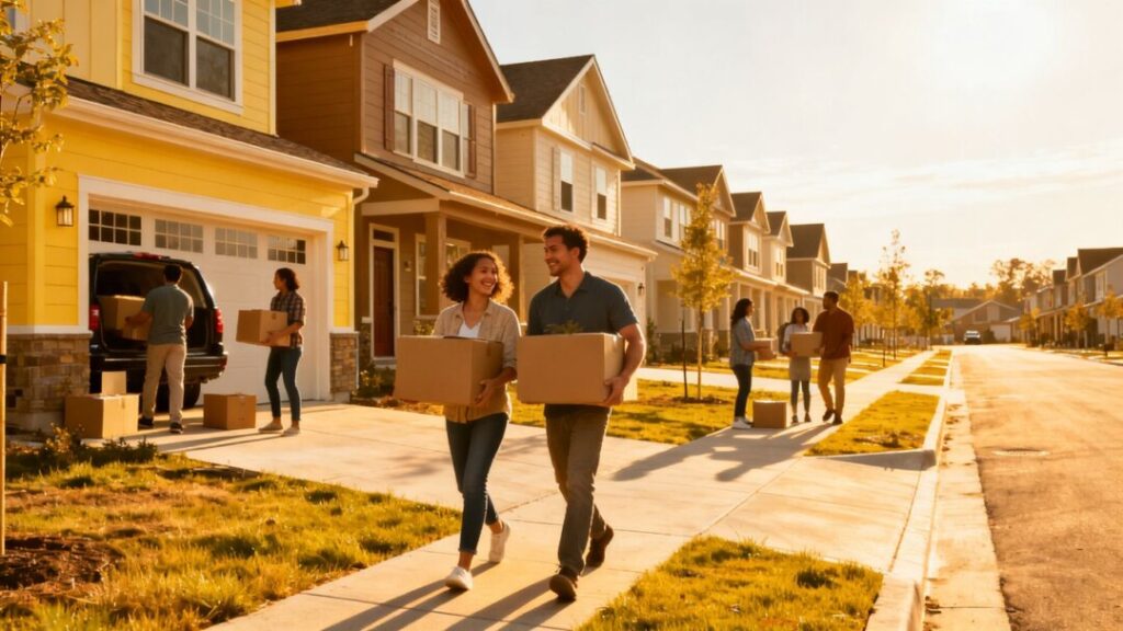 New homes with happy families moving in.