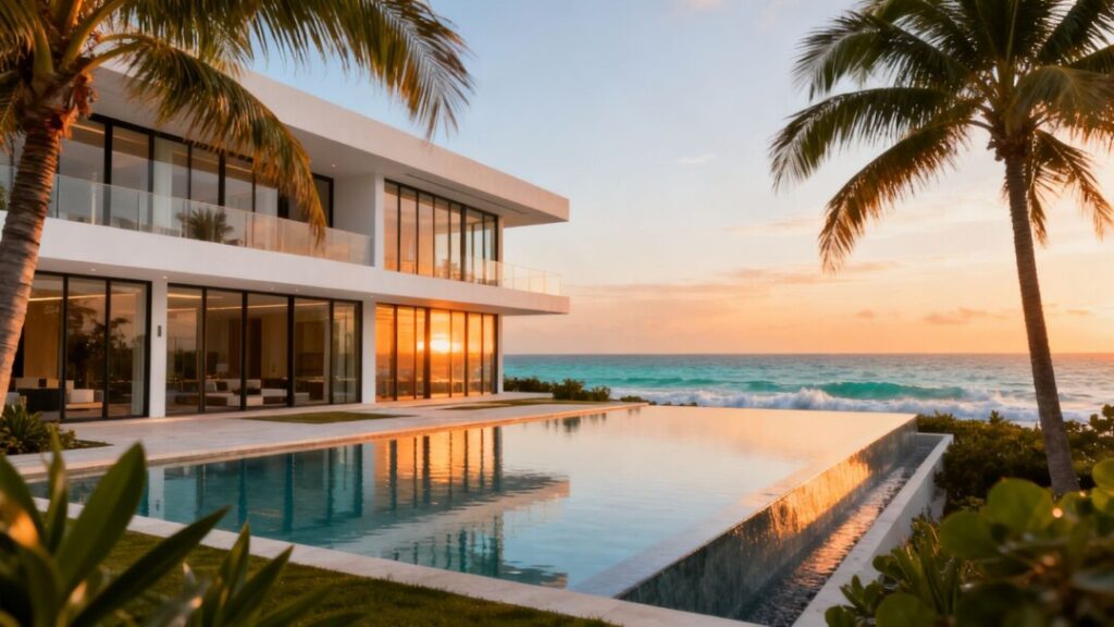 Miami luxury mansion with ocean view and infinity pool.