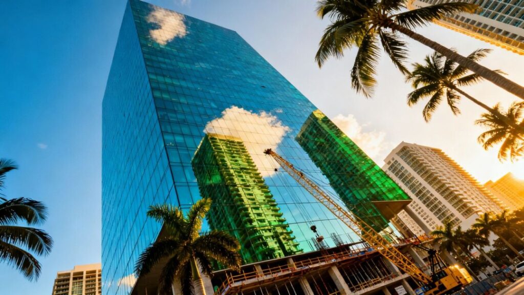 Luxury skyscraper construction in South Brickell, Miami.