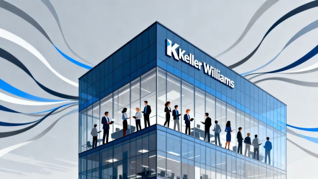 Keller Williams office building with expanding reach graphic.