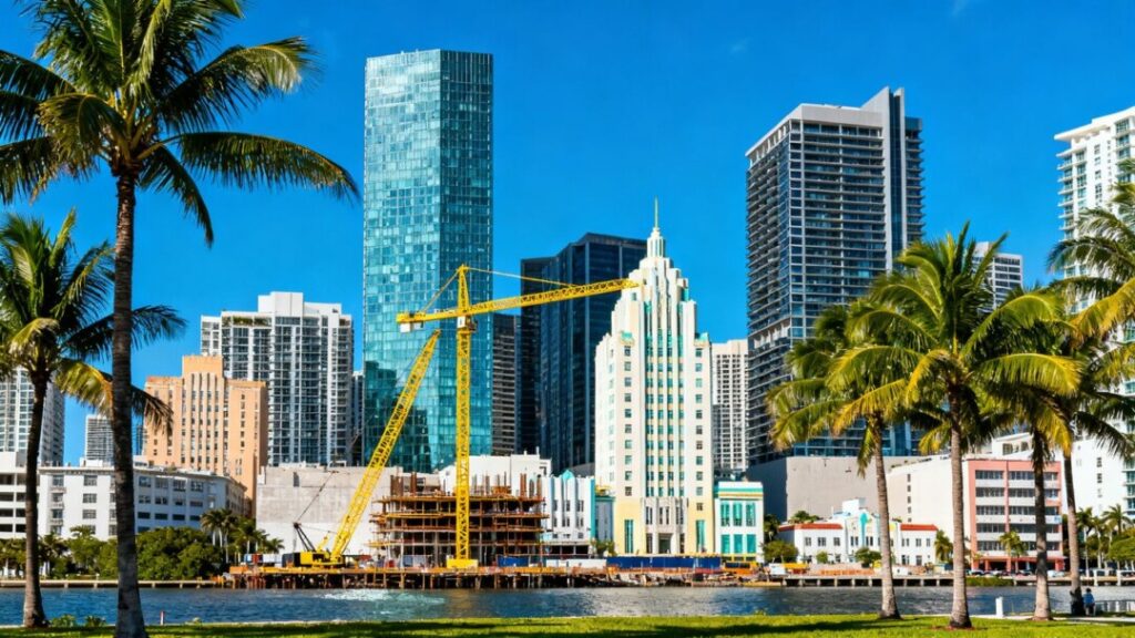 Miami-Dade cityscape with diverse development and construction.