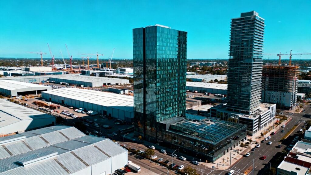 South Florida cityscape with commercial and industrial buildings.