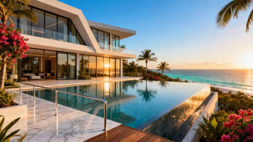 Luxury mansion with infinity pool on South Florida coast.