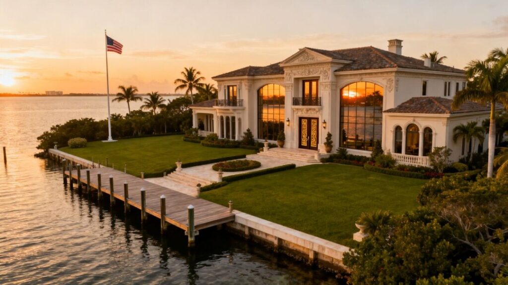 West Palm Beach waterfront mansion with private dock.