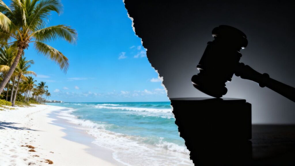 Florida coast meets legal gavel, symbolizing housing law changes.