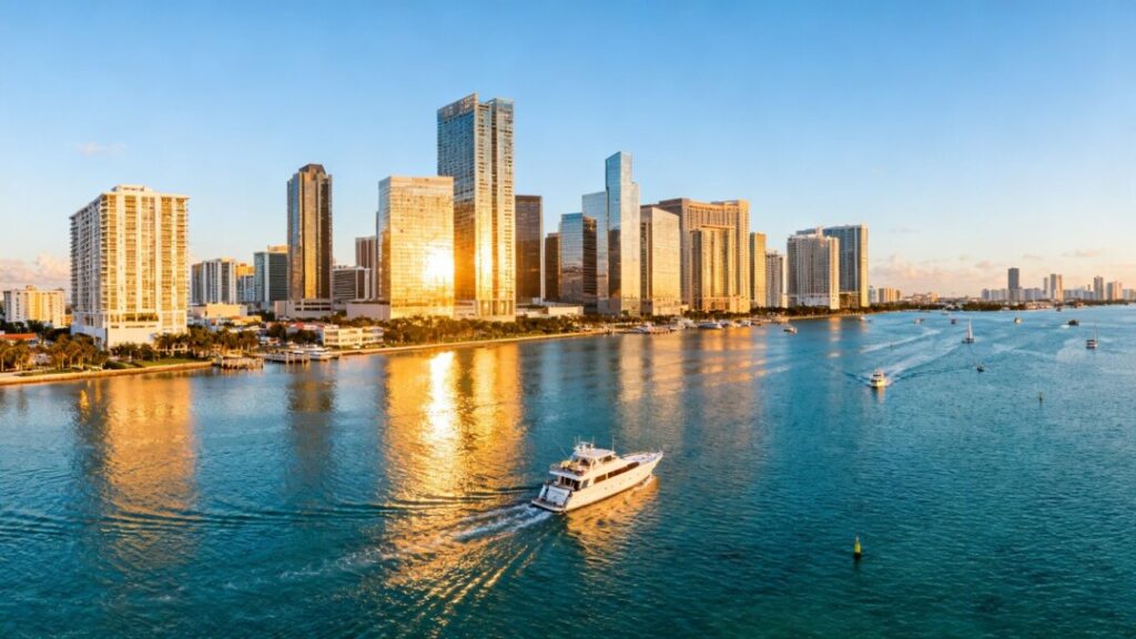 Florida skyline and coastline with financial district.