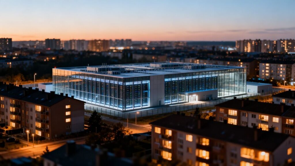 Data center integrated into a residential urban landscape.