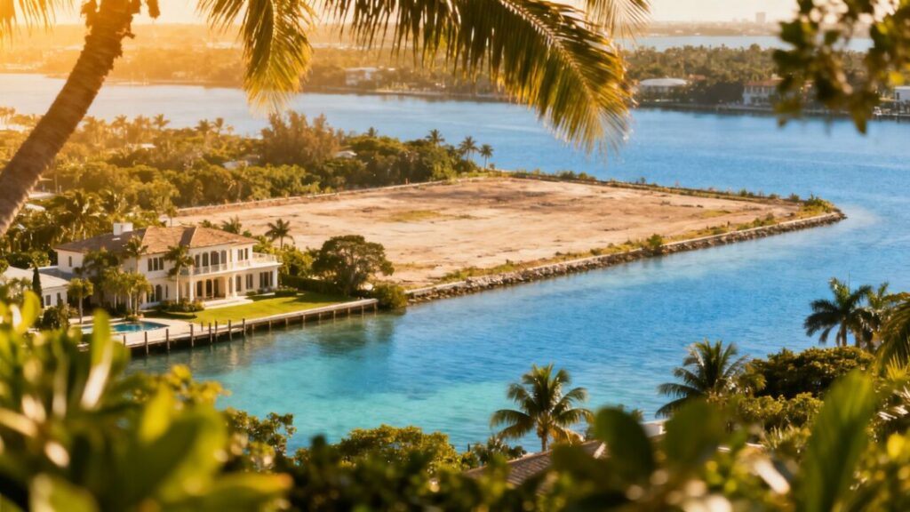 Bay Harbor Islands waterfront property with lush greenery and water.