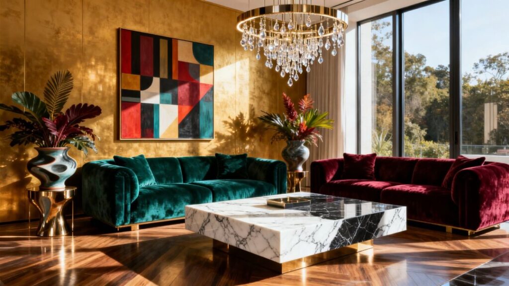 Luxurious Miami interior design with modern furniture and art.