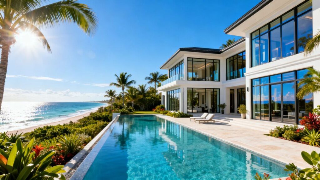 Ultra-luxury mansion with infinity pool on South Florida coast.