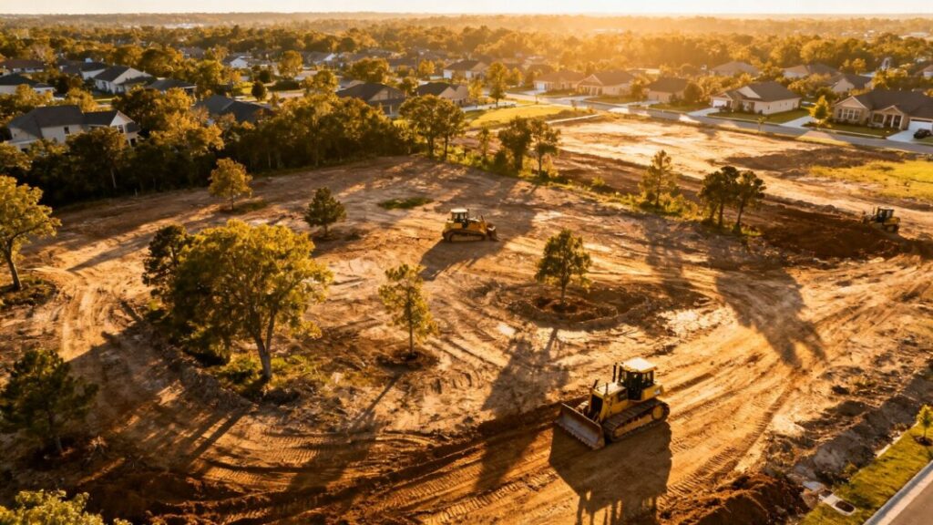 Florida City development site with construction equipment.