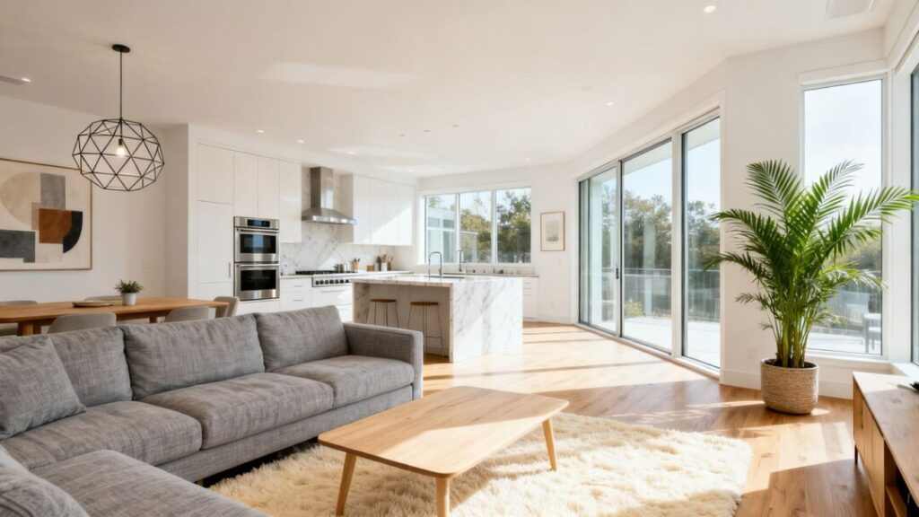 Modern living room in a new construction home.