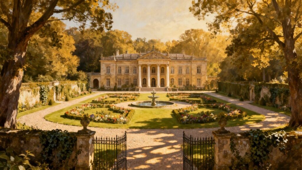 Historic estate with gardens and mansion.