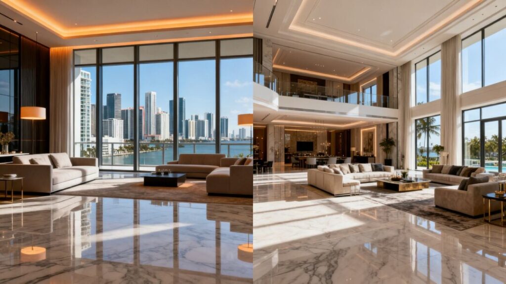 Miami luxury homes: value comparison of condos and houses.