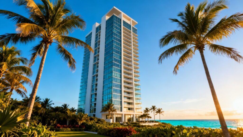 Luxury condo tower by the ocean in Miami