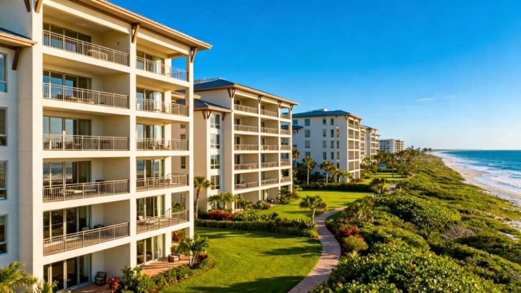 West Palm Beach condo complex with multiple buildings and balconies.