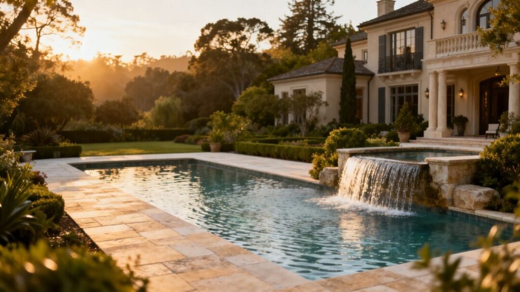 Hillsborough estate with resort-style pool and waterfall.